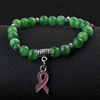 5 Color Breast Cancer Awareness Pink Ribbon Charm Bracelet 5 Color Cat Eye Opal 8mm Beads Bracelets & Bangles 5