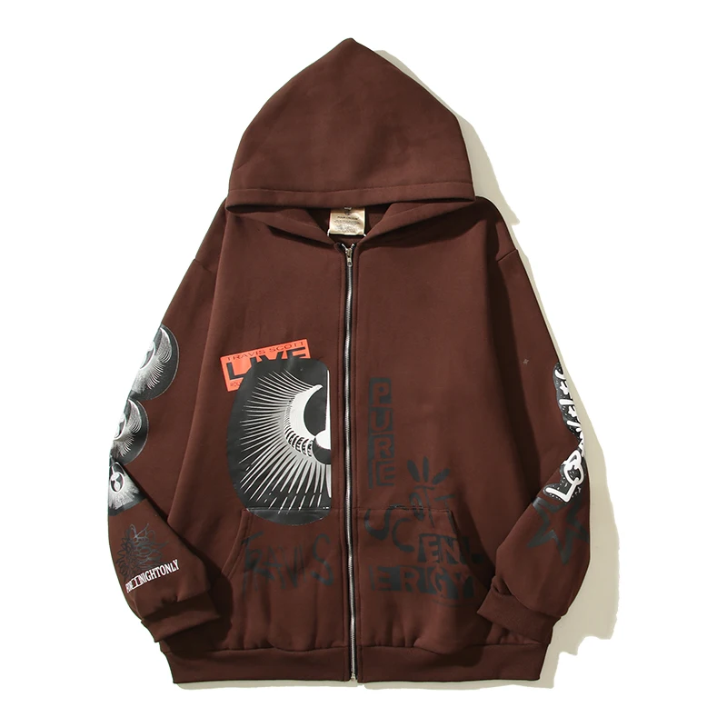 

Streetwear Baggy Y2K Zipper Hooded Fleece Hoodies Unisex Letter Graffiti Print Stranger Things Casual Sweatshirts Men's Hoody