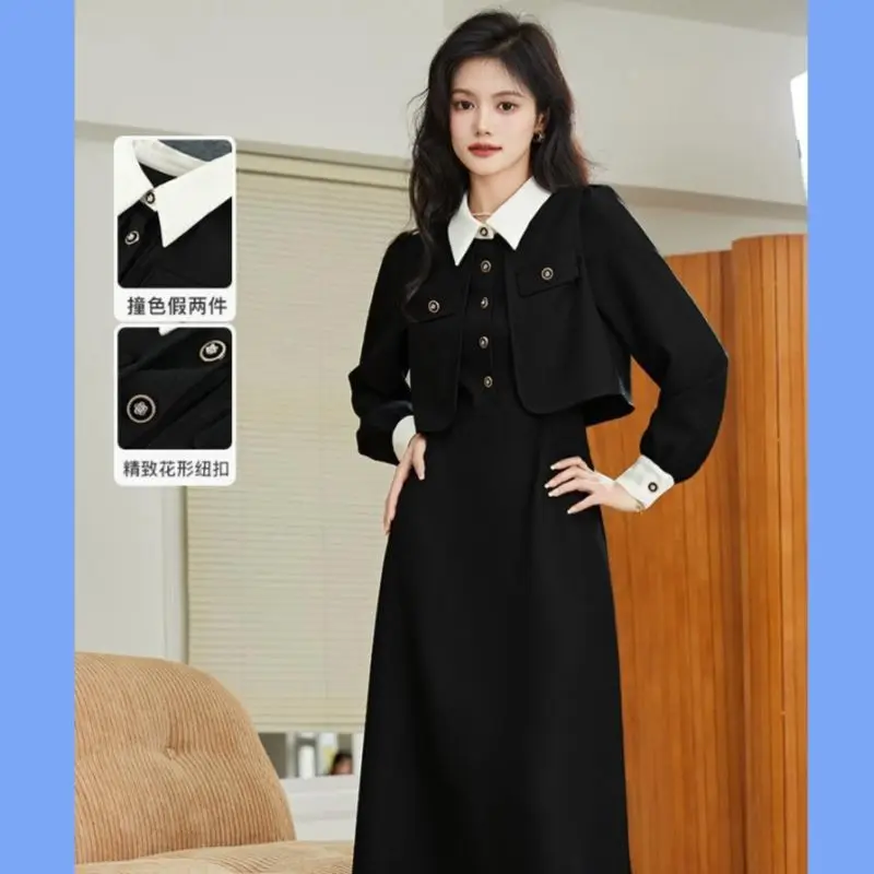 

Женское платье-поло с имитацией двух предметов, женское облегающее платье в французском ретро-стиле на осень и зиму