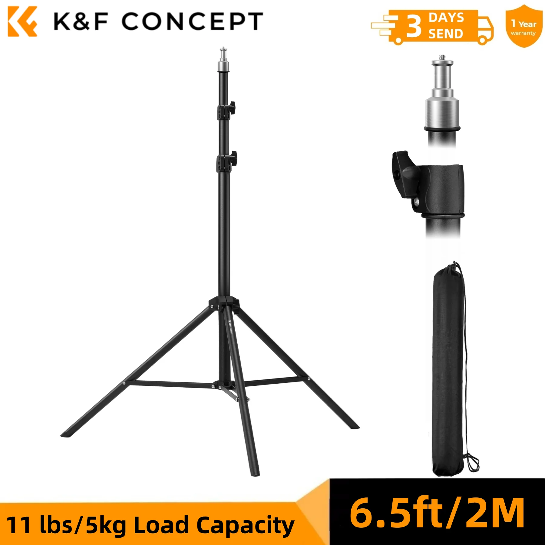 78.8in/2m Extendable Light Stand Photography Photo Video Tripod Stand for Camera Softbox with 1/4" Screw Storage Bag Light stand, photographic light stand, photo tripod