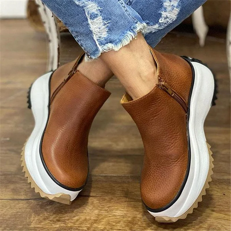 

Winter Wedges Women Boots Comfortable Ankle Boots Shoes Round Toe Lace Up and Zip Thicken Plus Size 43 New Botas De Mujer