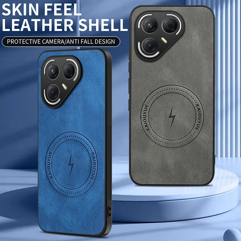 Magnetic Wireless Charger Hard Skin PU Leather Phone Case