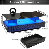 LED Coffee Table w/ 2 Storage Drawers,App Control,High Glossy Modern Black Coffee Table w/60,000-Color Lights 2