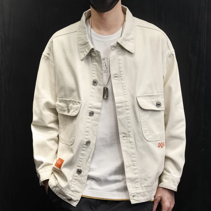 Denim Jacket Men's Spring and Autumn Lapel Geometric Pattern Printed Single-Breasted Loose Design Sense Fashion Casual LargeSize