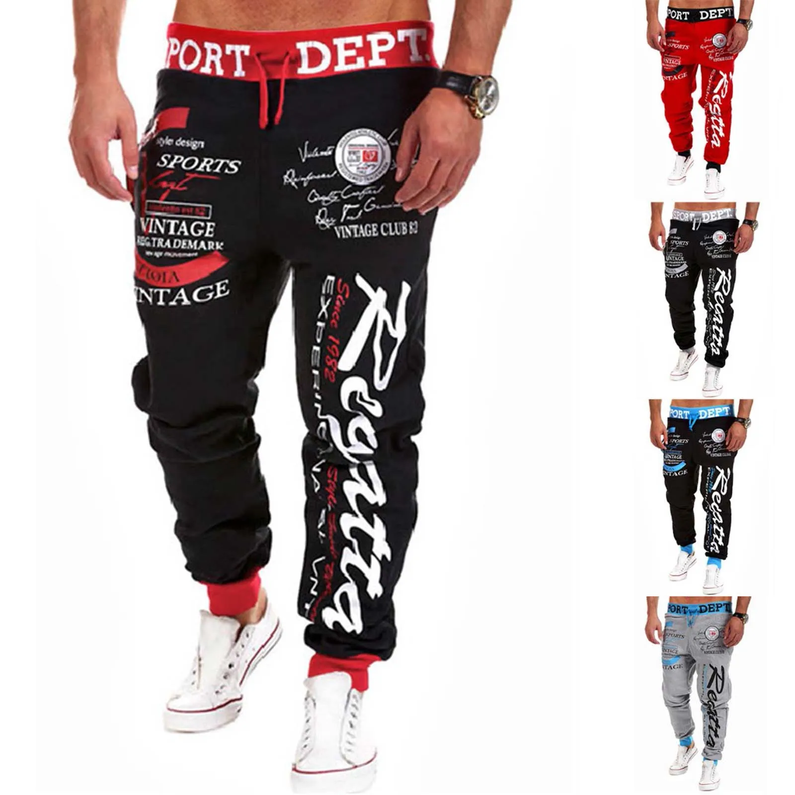 Men's Hip Hop Casual Jogging Pants Letter Print Sport Gym Fitness Slim Fit Baggy Trousers Sweatpants Jogger Tracksuit
