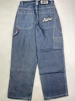 FUBU Baggy Jeans Street Wear Harajuku Retro Embroidered Jeans for Mens and Womens Hip Hop Rock Fashion High Waist Wide Leg Jeans 1