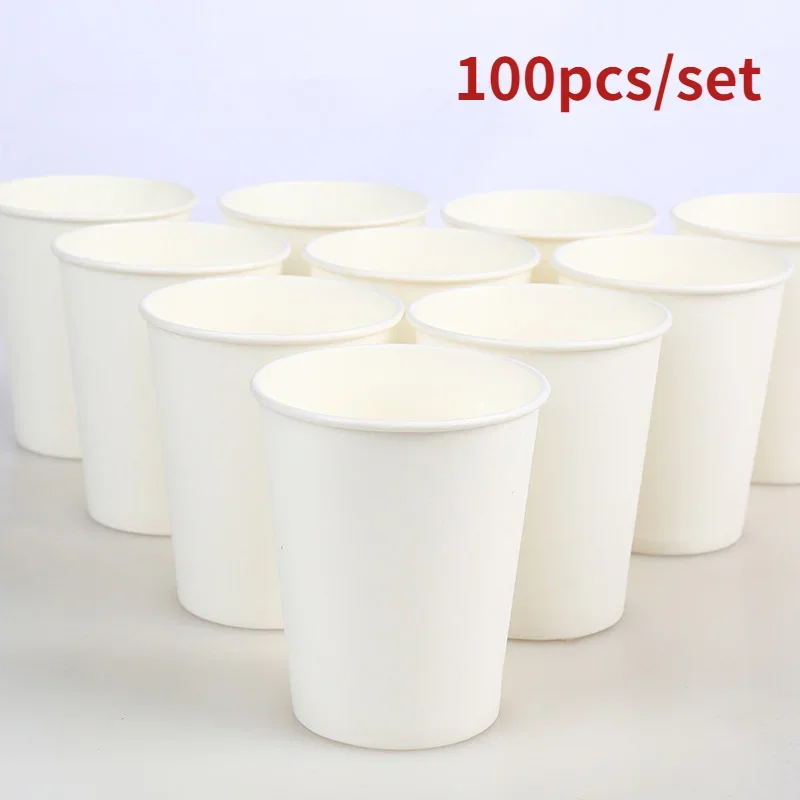 100pcs/Pack 250ml Pure White Paper Cups Disposable Coffee Tea Milk Cup Party Supplies Drinking Accessories disposable paper cups