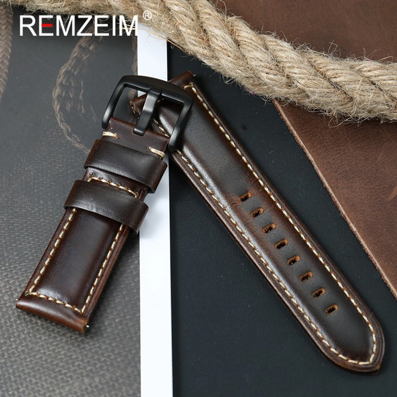 Handmade Genuine Cowhide Leather Watch Band in Green, Blue, and Brown