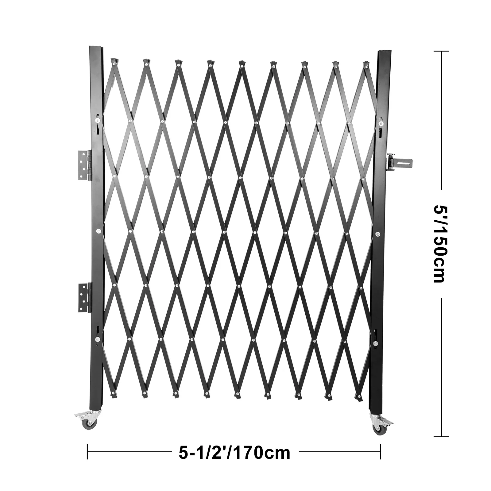 VEVOR Single Folding Security Gate 1.5-2m x 1.22-3.66m Folding Door Gate Steel Accordion Flexible Expanding Security Black
