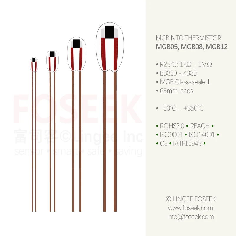 Lingee MGB12 1.25mm accuracy 1% glass-sealed NTC Thermistor Temperature Sensor