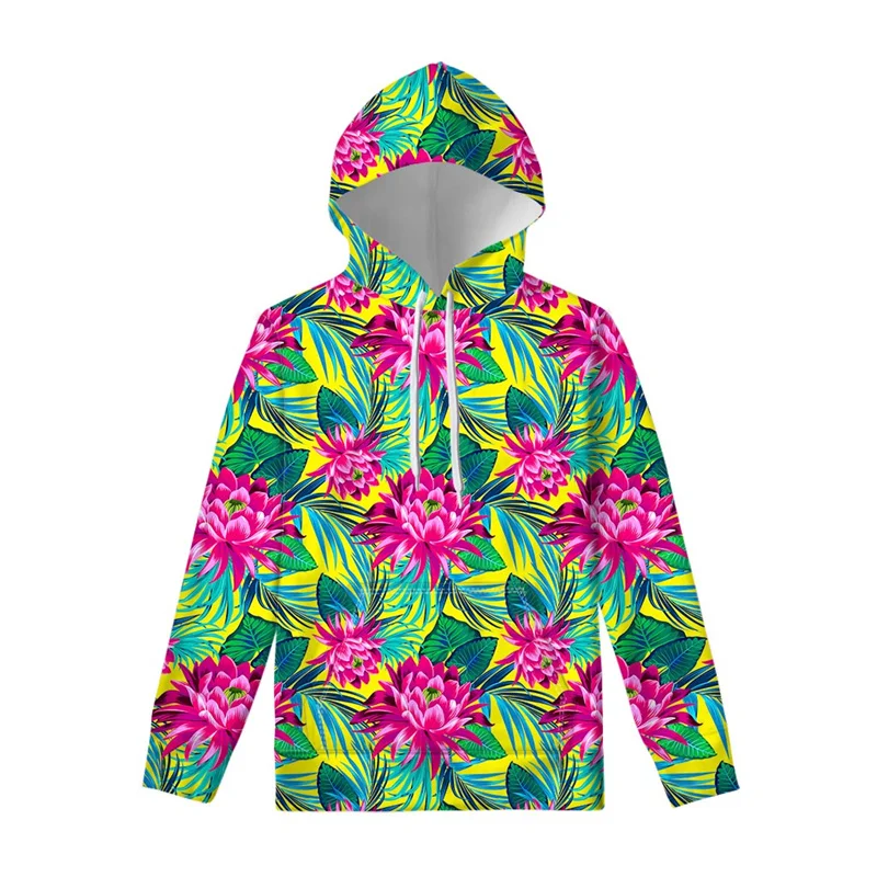 thumbnail image 1 of Sudadera con capucha con estampado 3D de hojas y flores de loto para hombre y mujer, sudadera con capucha floral de primavera y otoño, sudaderas de manga larga, camisetas informales, 1 of 5