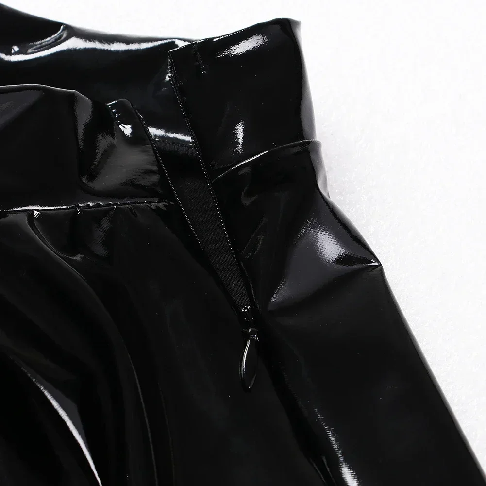 Women's PU Leather Flared Miniskirt Dance A Line Skirt Clubwear Cosplay Costume Pleated Skirt Elastic Waist Retro Style 4
