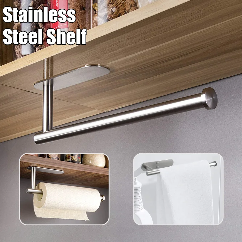 Stainless Steel Toilet Paper Towel Holder Adhesive No Punch Wall Mount Tissue Dispenser for Kitchen Bathroom
