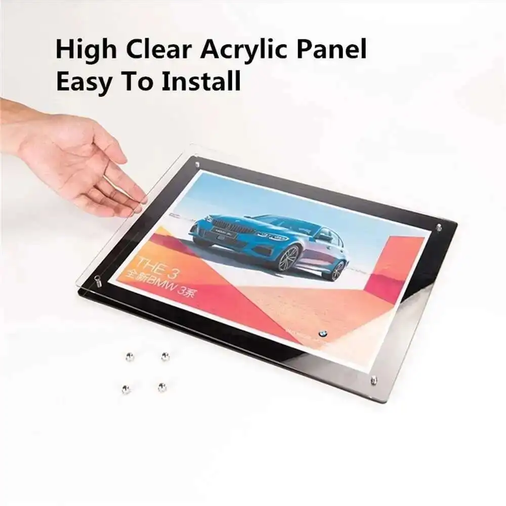 A4 A4 Double Panel Acrylic Sign Holder Wall Mount Poster Frame Clear Floating Frameless Photography Picture Photo Frame