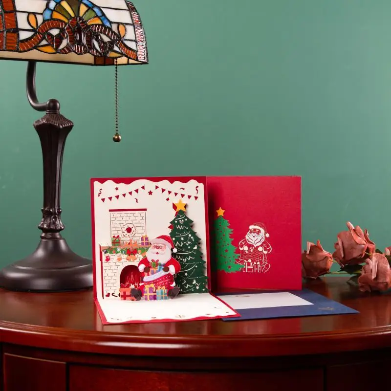 Greeting cards Merry Christmas 3D Cards Christmas Tree Winter Gift Pop-Up Cards Decoration Stickers New Year Greeting