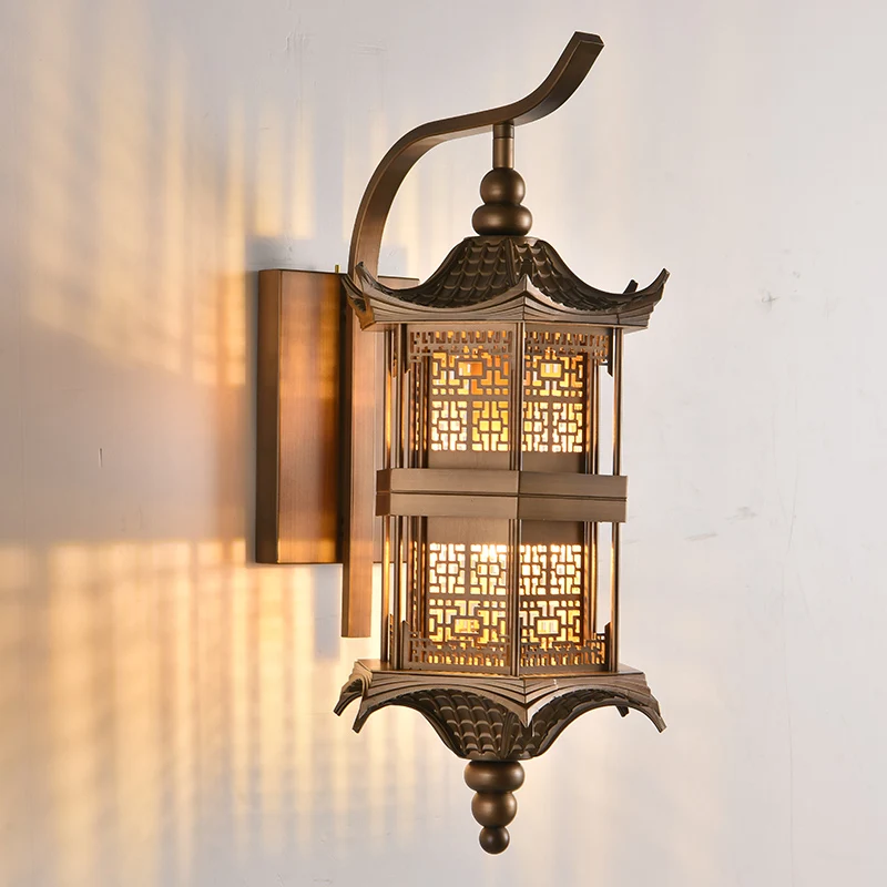 

New Chinese wall lamp indoor and outdoor Zen retro villa porch background wall porch aisle hall
