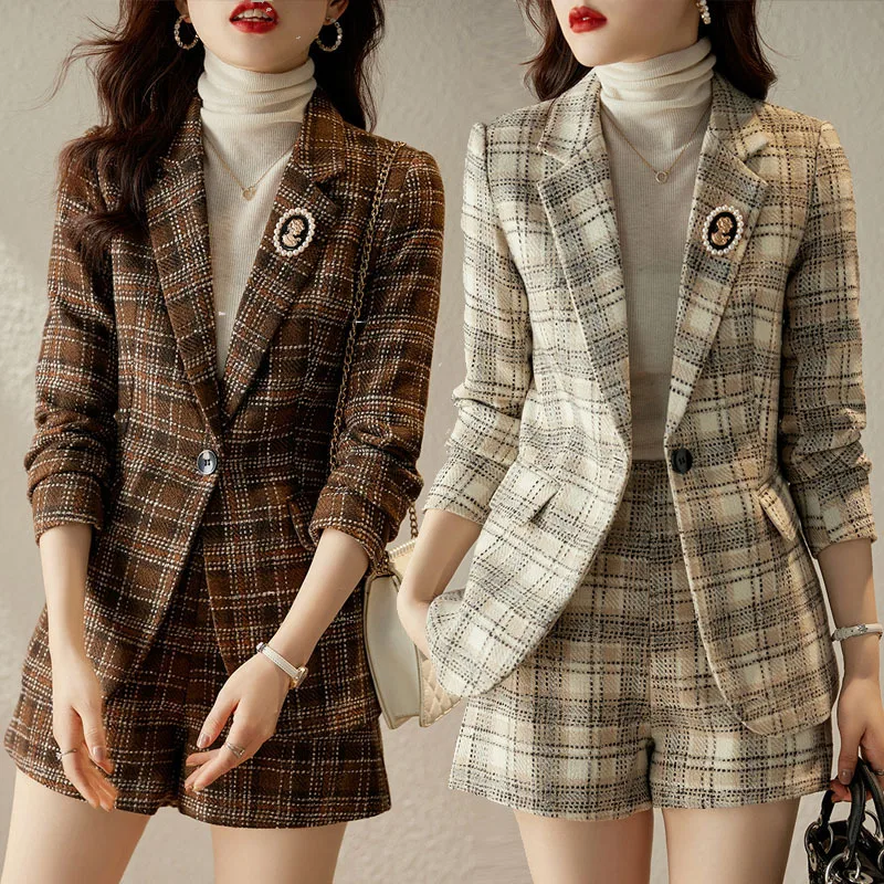 

Spring 2023 Long Sleeve Plaid Fashion Suit White Collar Work Uniforms Beautician Commuter Workwear