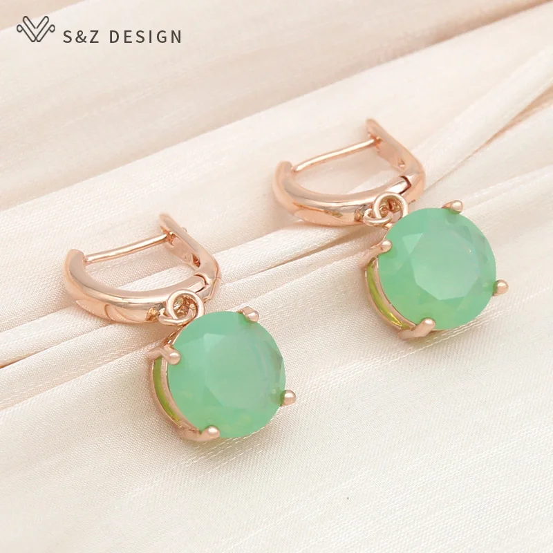 S&Z DESIGN New Fashion Classic Round White Green Opal Drop Earrings Pendant Necklace Jewelry Sets For Women Elegant Jewelry