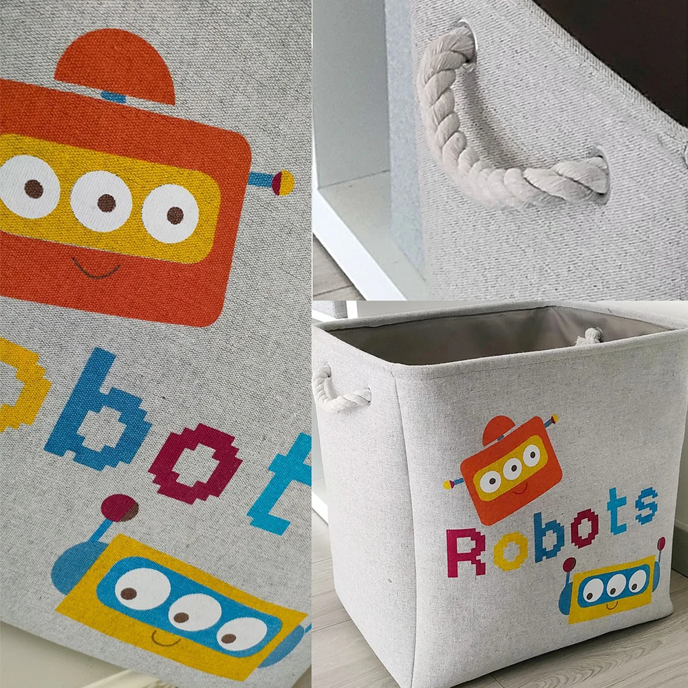 Large Storage Basket for Boys Toys Clothing Kids Laundry Hamper Fabric Cartoon Robot Organizer Bins for Bedroom Shelf Closet 4