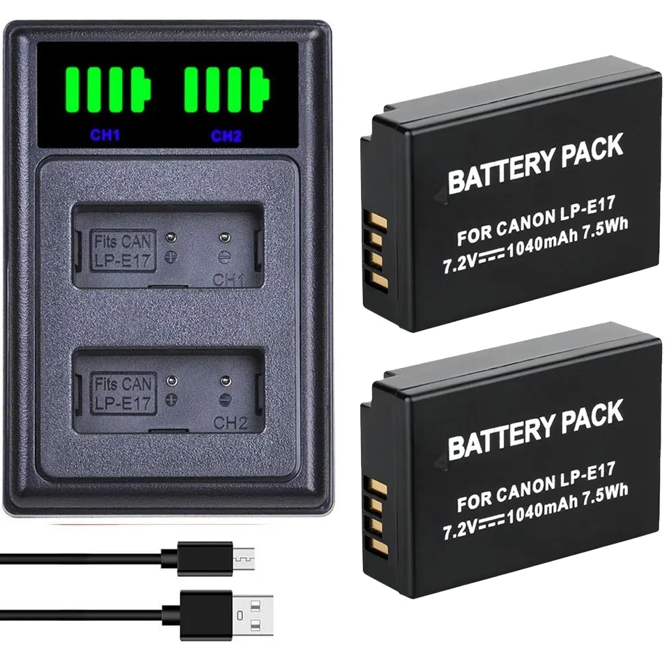 2 Batterie LP-E17 1800mAh + Caricatore USB Per Canon EOS RP, Rebel SL2/3, M3/M5/M6, Ecc. - Foto 2