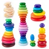 New Rainbow Pebbles Wooden Blocks Stacker Games Baby Montessori Educational Toys for Children Color Cognition Learning Kids Toy 1