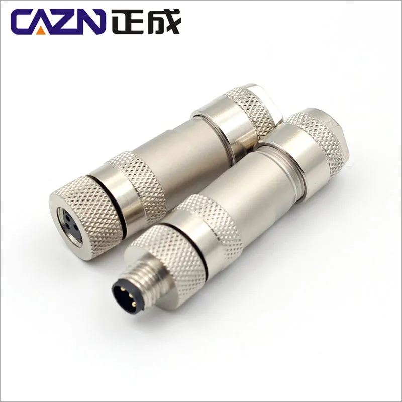 

M8 Male And Female Type Straight Metal Assembly Plug Screw Crimping 3 4pin