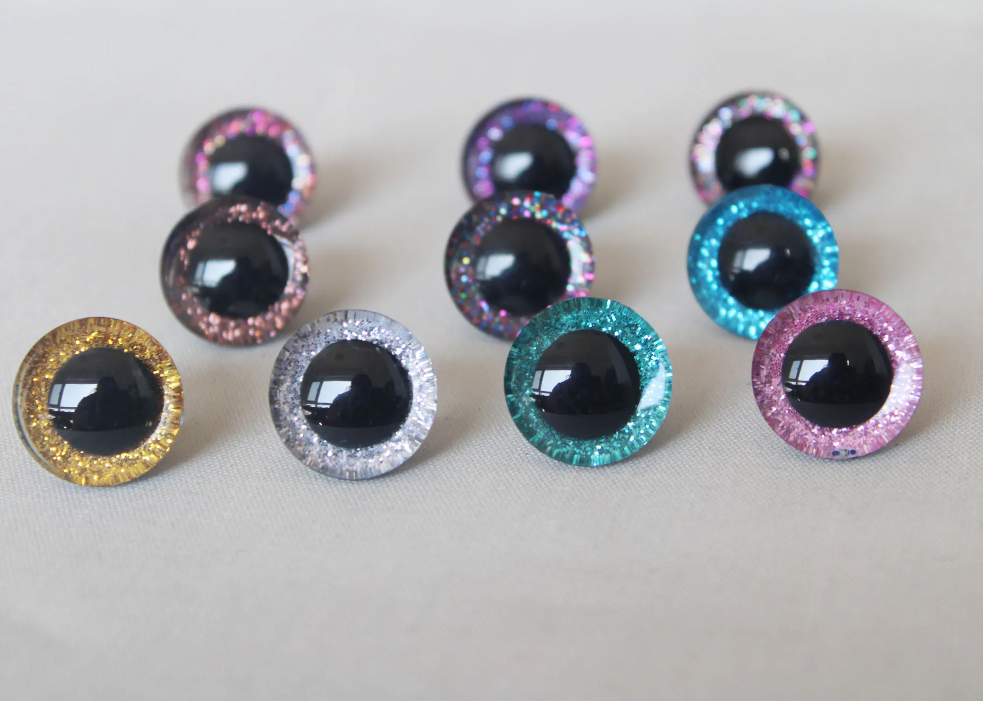 new 20pcs--N10-9-12-14-16-20-24-30-35mm 3D  glitter toy eyes + washer for woolen diy plush  doll color option 2