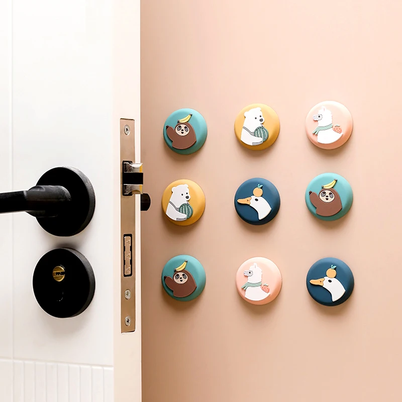 Cute Self Adhesive Cartoon Mute Door Stopper Shock Absorber Furniture Anti-crush Wall Protector Silicone Door Handle Bumper Pad
