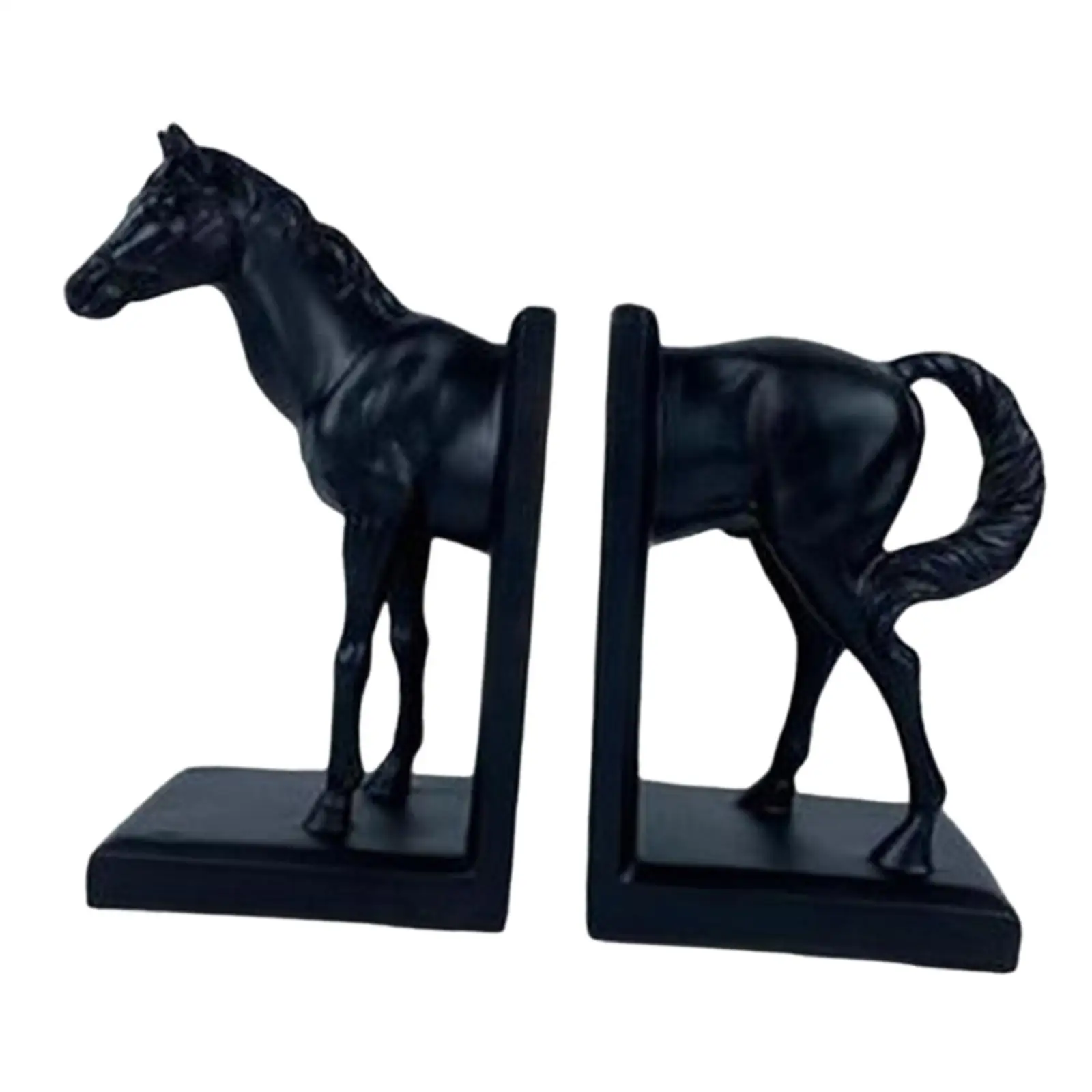 

Decorative Bookend Horse Figurine Black Book Stopper for Desktop Office Home