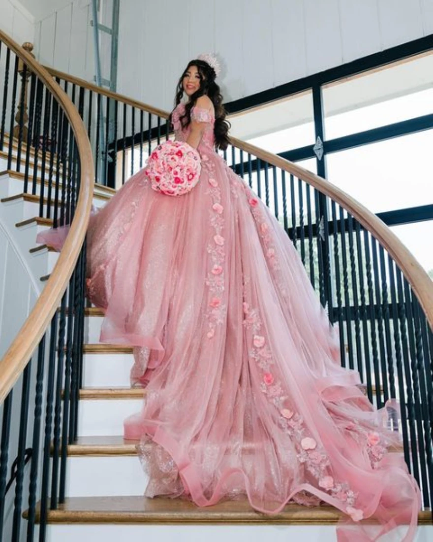 Rosa Viejo Vestidos De 15 Palo De Rosa Quinceañera Vestidos