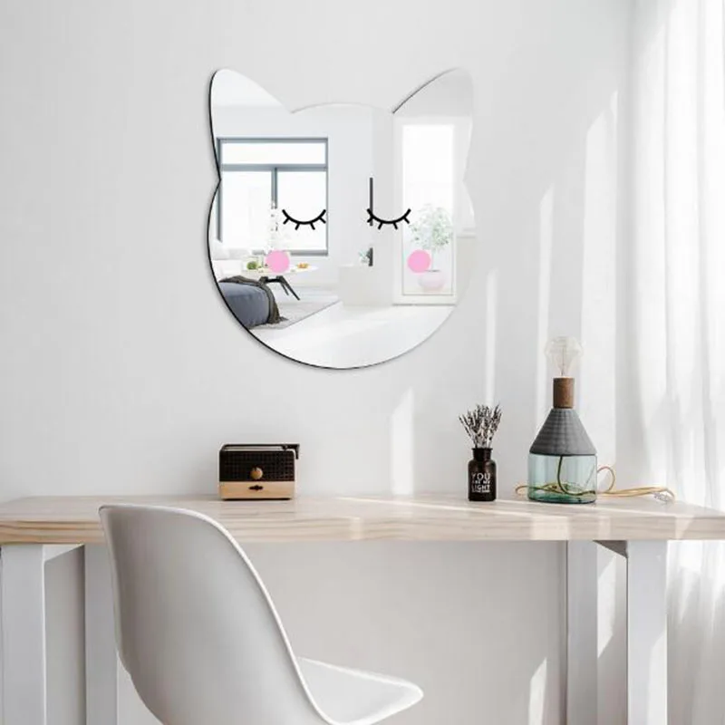 Nordic Style Acrylic Mirror Sticker DIY Self Adhesive Cat Head Wall Sticker for Children Bedroom Decoration Mural Art Home Decal