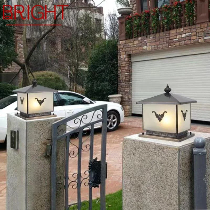 

BRIGHTOutdoor Electricity Post Lamp Vintage Creative Chinese Brass Pillar Light LED Waterproof IP65 for Home Villa Courtyard