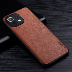 Elegant Leather Case with Retro Litchi Pattern for Mi 11 (Brown)