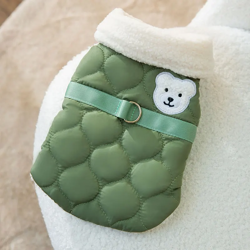 

Winter Pet Fashion Vest Thickened Warm Dog Coat Puppy Fur Collar Cardigan Teddy Two Legged Clothes Dog Clothing XS-XL