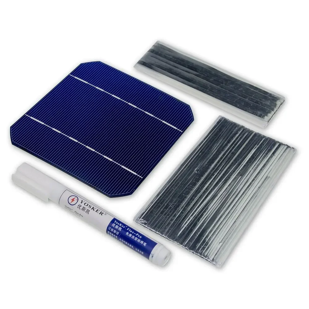 

DIY Solar Panel 100W 40 Pieces 125MM Monocrystalline Photovoltaic Cells 5x5 With Busbar Tabbing Wire Kits and Flux Pen
