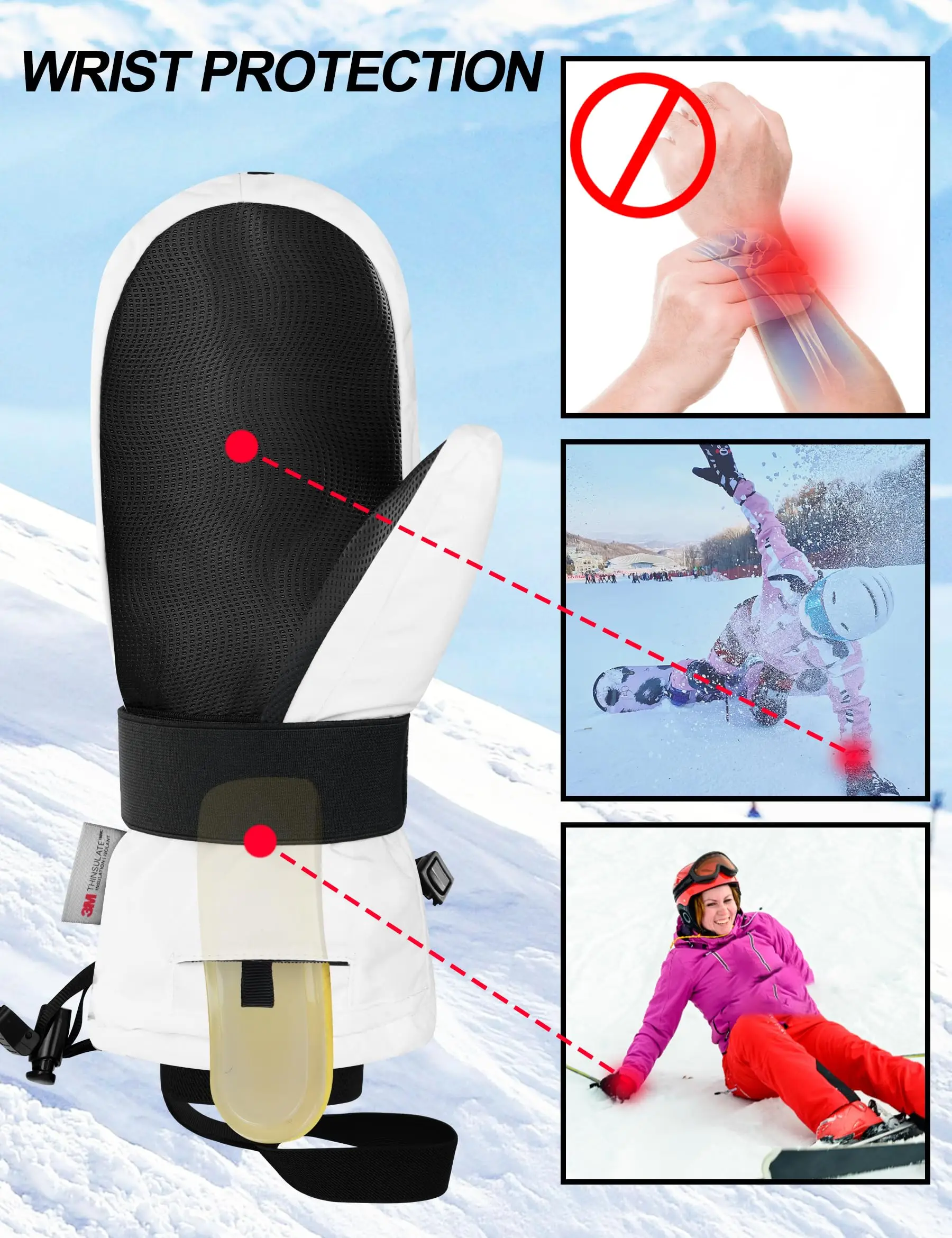 KUTOOK Ski Gloves Mittens Winter Thermal Snow Gloves for Men Women 3M C100 Insulation Waterproof Outdoor Skiing Snowboard