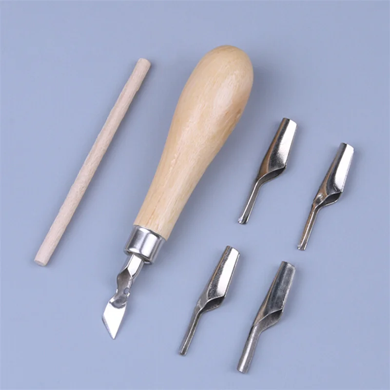 Lino Block Cutting Rubber Stamp Carving Tools 5 Blade Wood Handle Printmaking Carving Tools Set carving tool