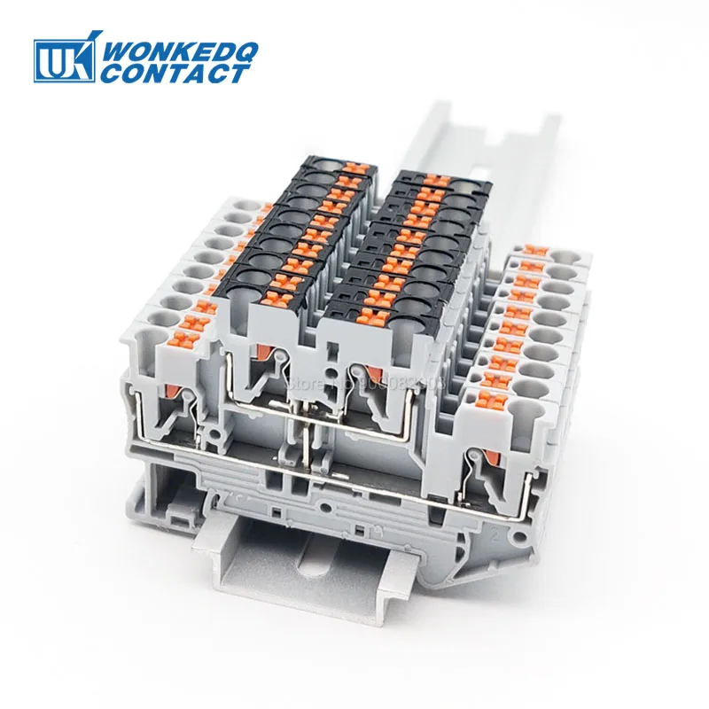 Pttb-din Bloco Terminal Ferroviário 25 Mm² 2.5-pv Duplo Nível Bonder Equipamento Push-in Fio Conector Elétrico Pttb2.5