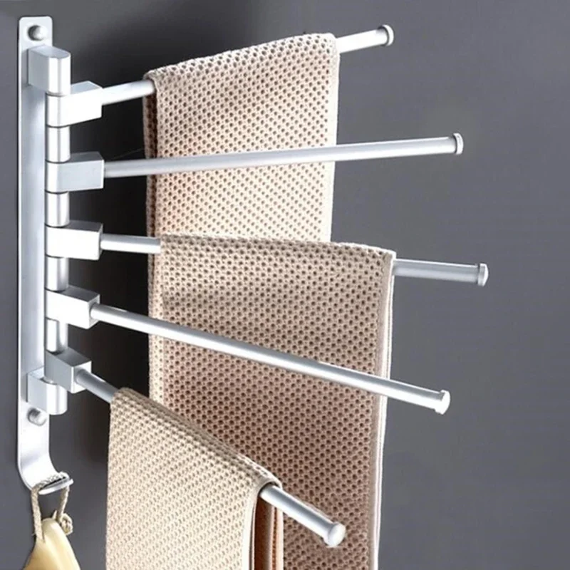 4-Arms Swivel Towel Bars Rotatable Towel Rack Hanger WithWall Mounted Storage Rack With Hooks Bathroom Swing Shower Shelf