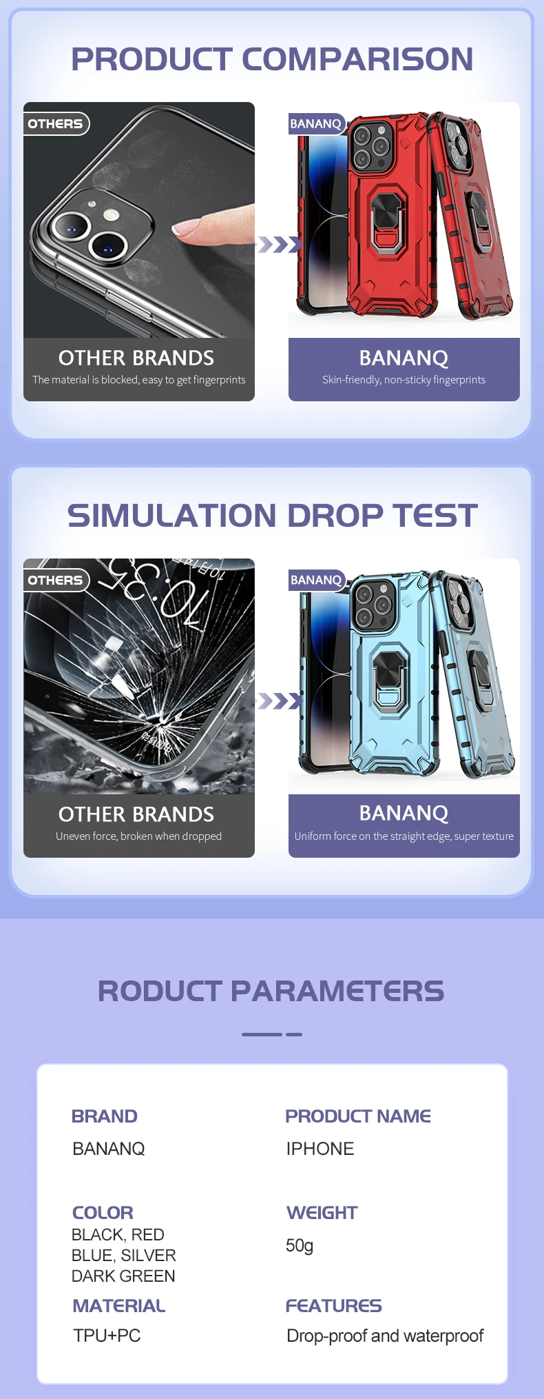 Bananq Shockproof Metal Ring Holder Back Case For iPhone 15 14 Plus 13 Pro Max Magnetic Stand Phone Cover_voghion.com