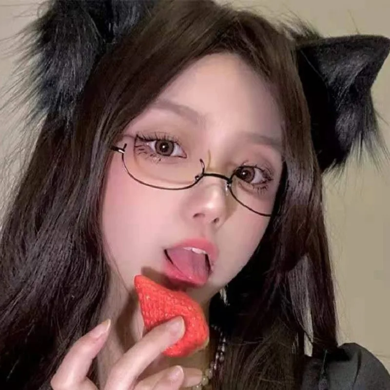 Metal Elliptical Half Frame Without Lens Glasses Rack Japanese Anime Cosplay Decoration Unisex Photography Eyeglasses Party Gift