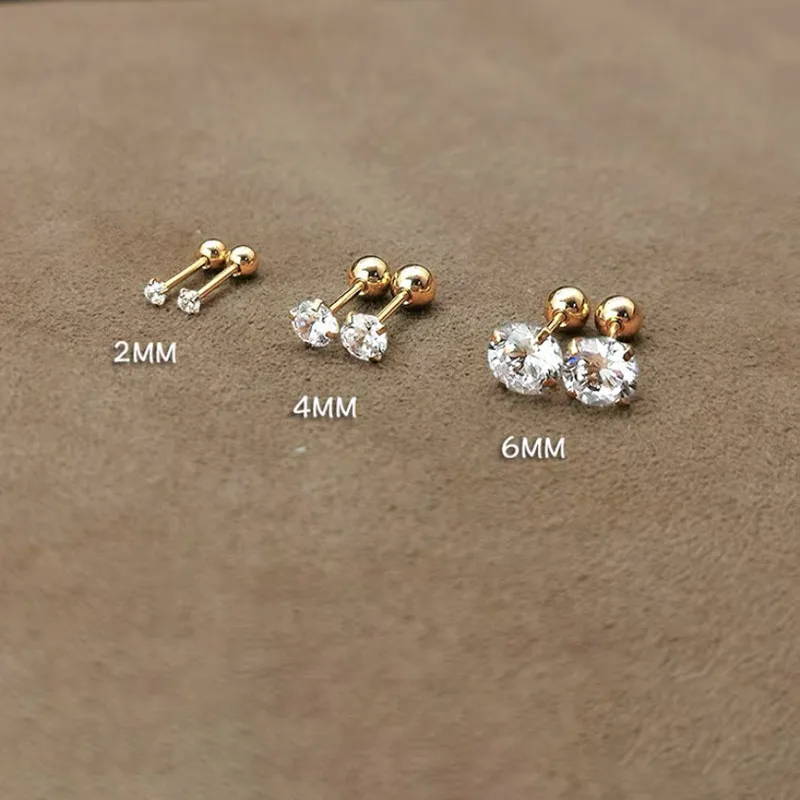 4 Prong Zircon Ear Studs Earrings 1 piece for Women Men Piercing Jewelry