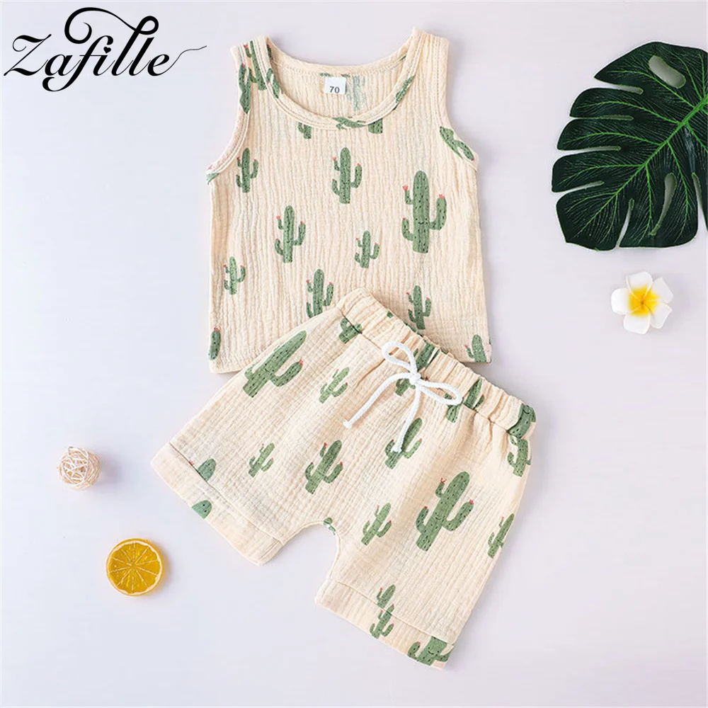 

ZAFILLE Casual Baby Home Outfits Set Summer Clothes For Newborns Boys Clothing Cactus Print Kids Infant Suits Girls Sleepwears