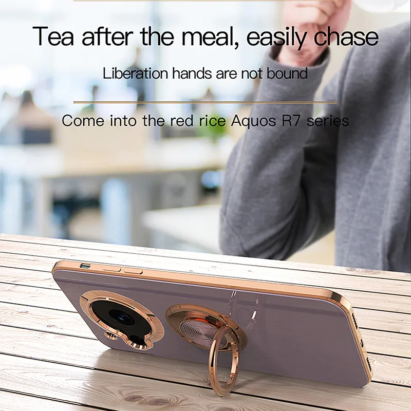 Magnetic Adsorption 6D Plating TPU Case with Ring and Stand Shell Cover