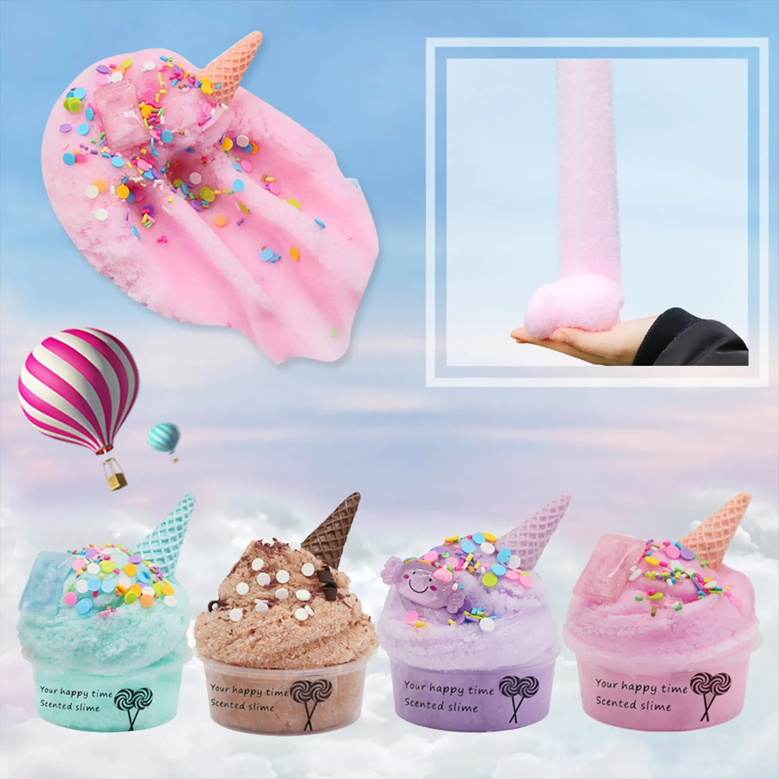 

60ml Clay Anti Stress Toys Cotton Candy Cloud Ice Creamcone Slime Swirl Scented-Clay Toys For Children игрушки для детей Toys