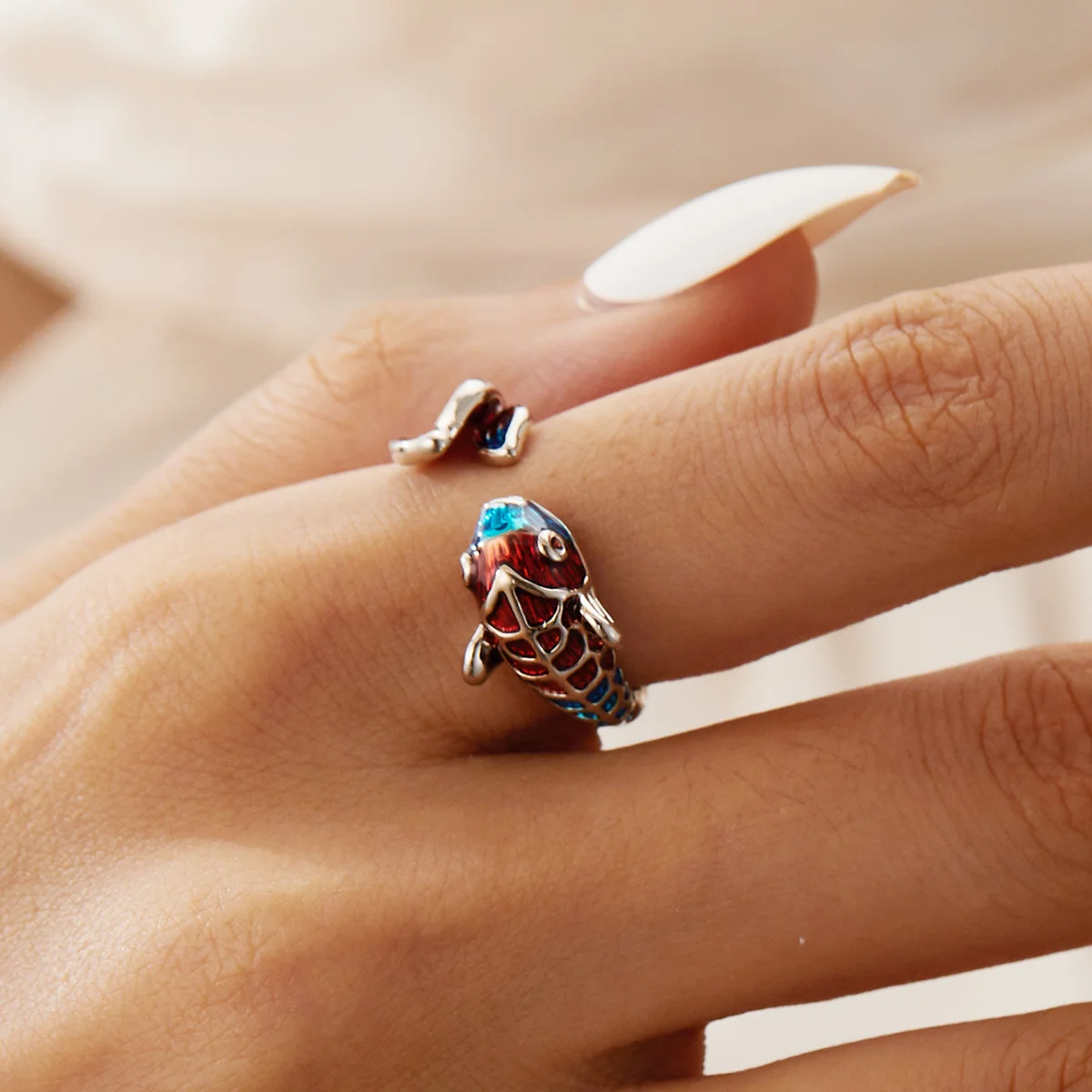 2025 Fashion Style Open anello dell'amicizia con pesce d'argento portafortuna da donna, gioielli, loto, gatto_voghion.com