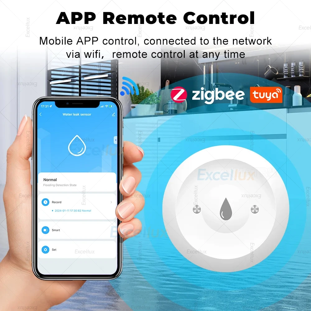 Tuya Zigbee Water Sensor Flood Leak Detector App Remote Monitoring for Kitchen / Bathroom Support Home Assistant Zigbee2mqtt