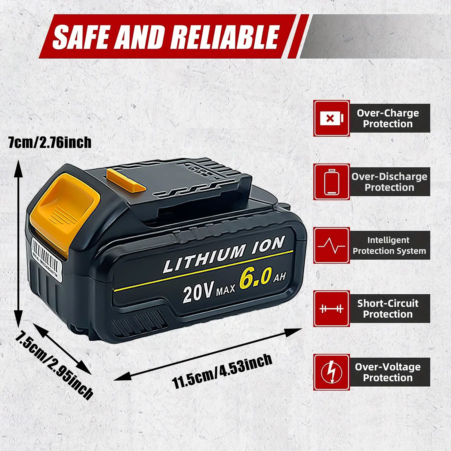2 Pack of 6.0Ah 20V DCB206 Replacement Batteries for DeWalt 20V Max DCB205 DCB206 DCB207 DCB204 DCB203 DCB201 DCB200 DCB180 DCB 4