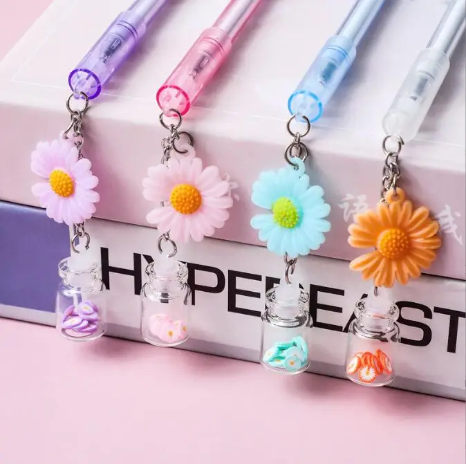

48 pcs/lot Cute Daisy Drift Bottle Gel Pen Kawaii 0.5 mm Black Ink Signature Pens Office School Supplies