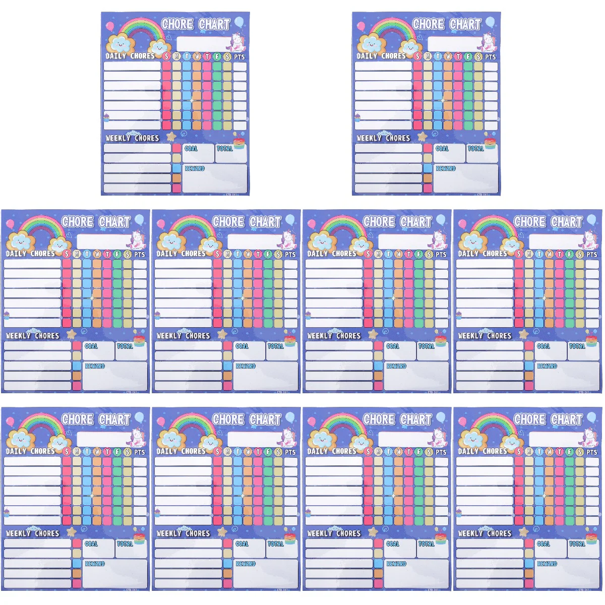 

10 Pack Children's Chore List Unicorn Reward Chart Home Good Behavior Kids for Girls at Award Table Magnetic